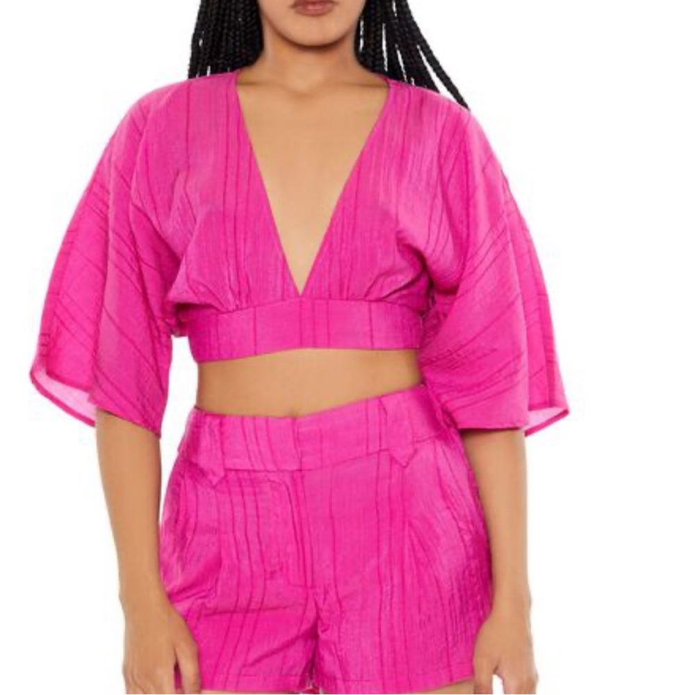 Forever 21 Plunging Kimono-Sleeve Crop Top